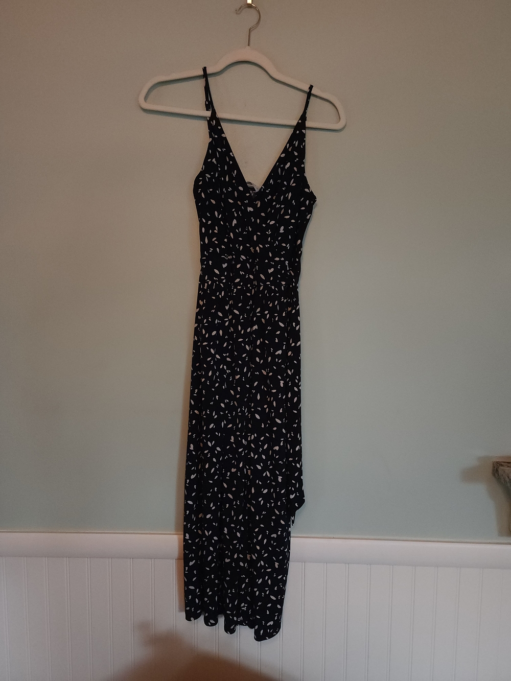 Kaileigh Navy Slip Jumpsuit with White Leaf Motif